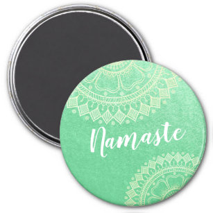 Yoga Meditation Instructor Green Gold Foil Mandala Magnet