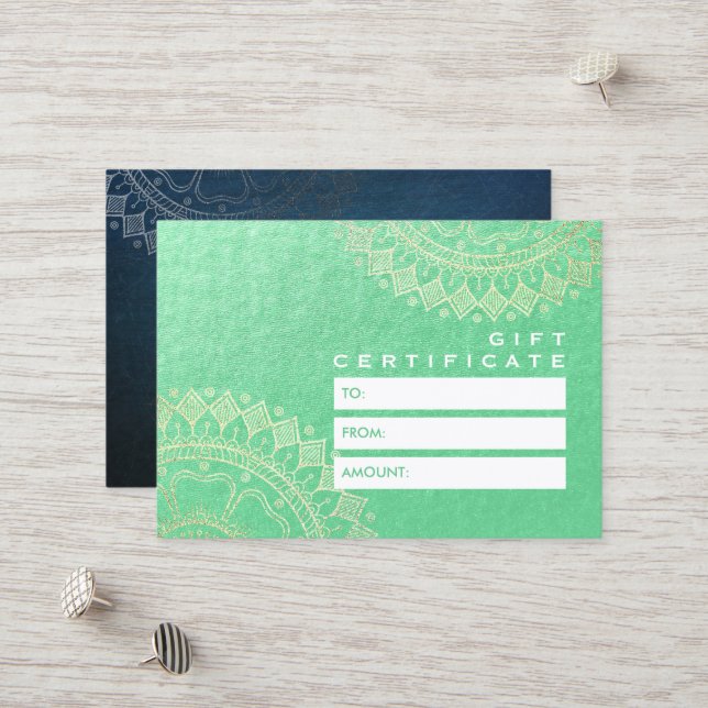 Yoga Meditation Instructor Green Gold Foil Mandala Rabattkarte (Vorderseite/Rückseite Beispiel)