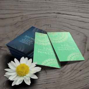 Yoga Meditation Instructor Green Gold Foil Mandala Visitenkarte