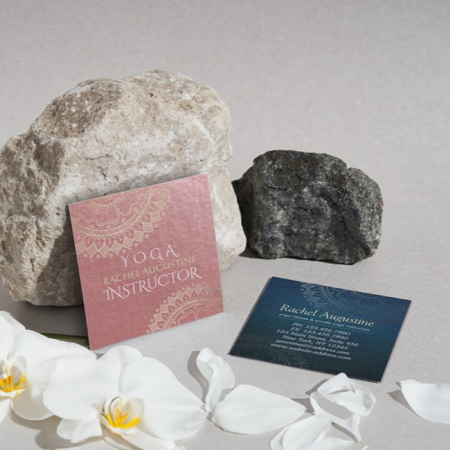 Yoga Meditation Instructor Pink Gold Foil Mandala Quadratische Visitenkarte (Von Creator hochgeladen)