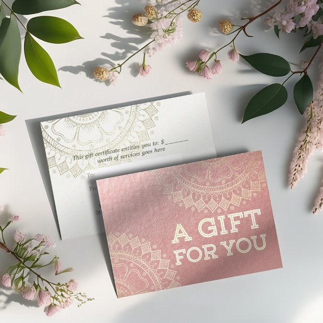 Yoga Meditation Instructor Pink Gold Foil Mandala Rabattkarte (Von Creator hochgeladen)