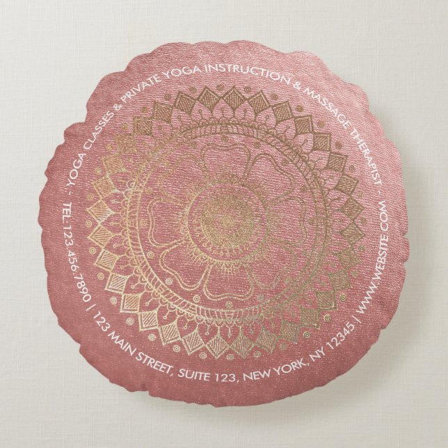 Yoga Meditation Instructor Pink Gold Foil Mandala Rundes Kissen (Vorderseite)