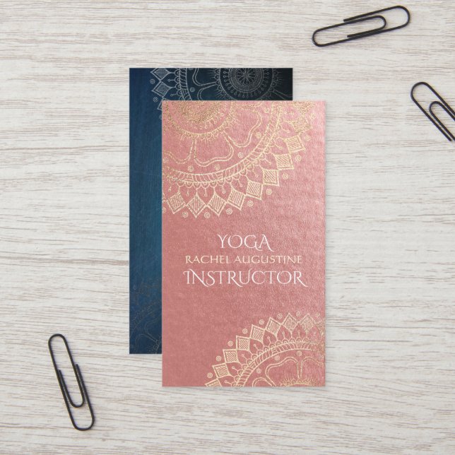 Yoga Meditation Instructor Pink Gold Foil Mandala Visitenkarte (Vorderseite/Rückseite Beispiel)