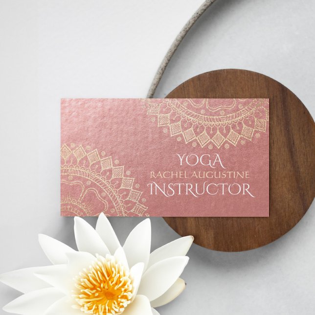 Yoga Meditation Instructor Pink Gold Foil Mandala Visitenkarte (Von Creator hochgeladen)