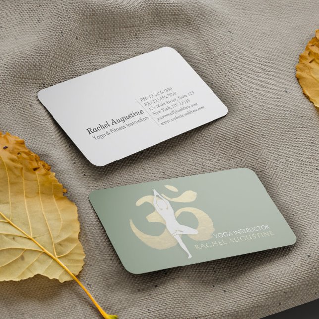 Yoga Meditation Instructor Tree Pose Gold OM Signa Visitenkarte (Von Creator hochgeladen)