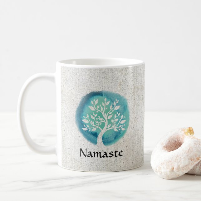 Yoga Meditation Instruktor Eleganter Aquarellbaum Kaffeetasse (Mit Donut)