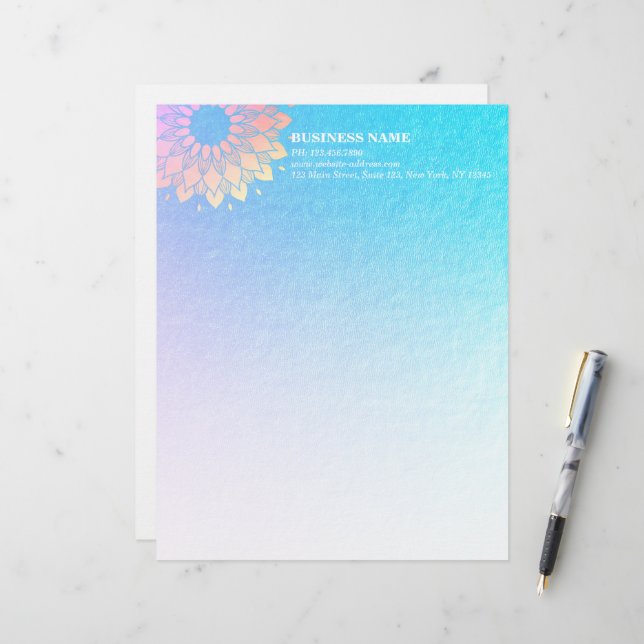 Yoga Meditation Instruktorin Rose Gold Foil Mandal Briefbogen (Vorderseite/Rückseite Beispiel)