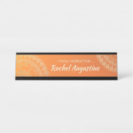 Yoga Meditation Lehrer Moderne Orange Gold Mandala Schreibtischnamensplakette