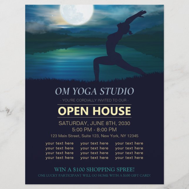 Yoga Meditation Lehrer Moon Salutation Open House Flyer (Vorne)