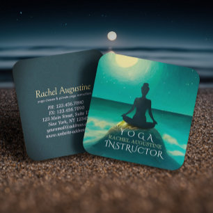 Yoga Meditation Pose auf Rock Full Moon Stars Nigh Quadratische Visitenkarte