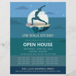 Yoga Meditation Pose Moon Flying Island Open House Flyer