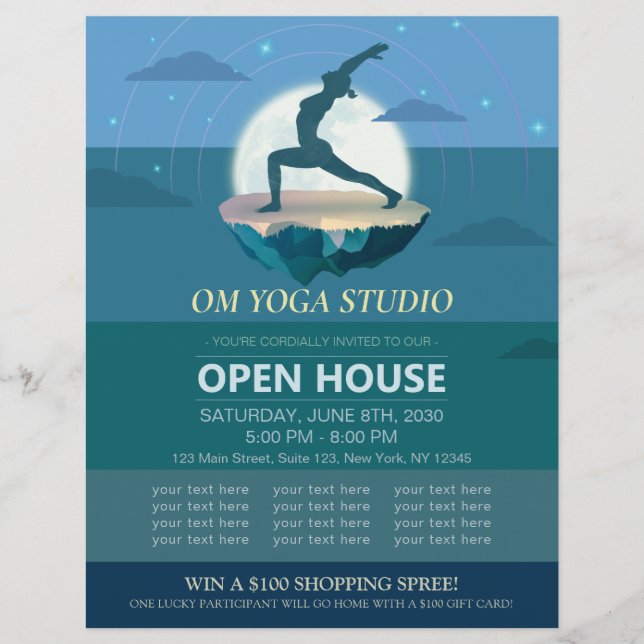 Yoga Meditation Pose Moon Flying Island Open House Flyer (Vorne)