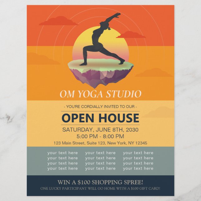 Yoga Meditation Pose Sun Flying Island Open House Flyer (Vorne)