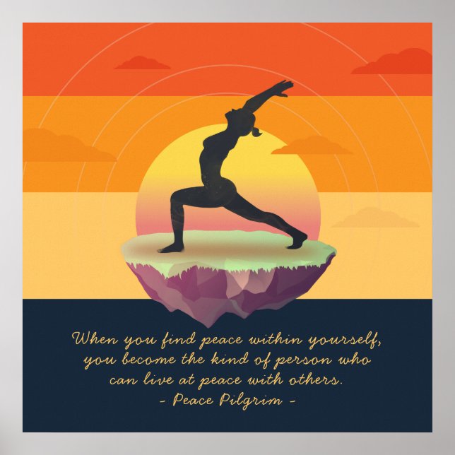 Yoga Meditation Pose Sunset Floating Island Quotes Poster (Vorne)