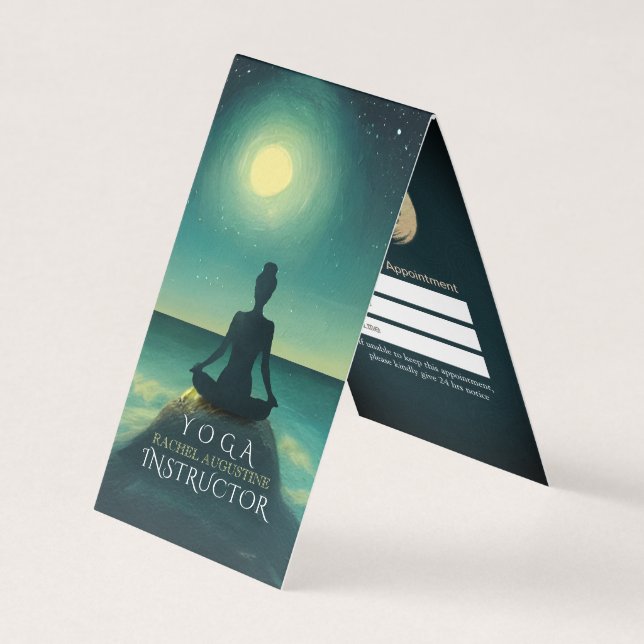 Yoga Meditation Pose über Rock Moon Stars Preislis Visitenkarten (Vorderseite)