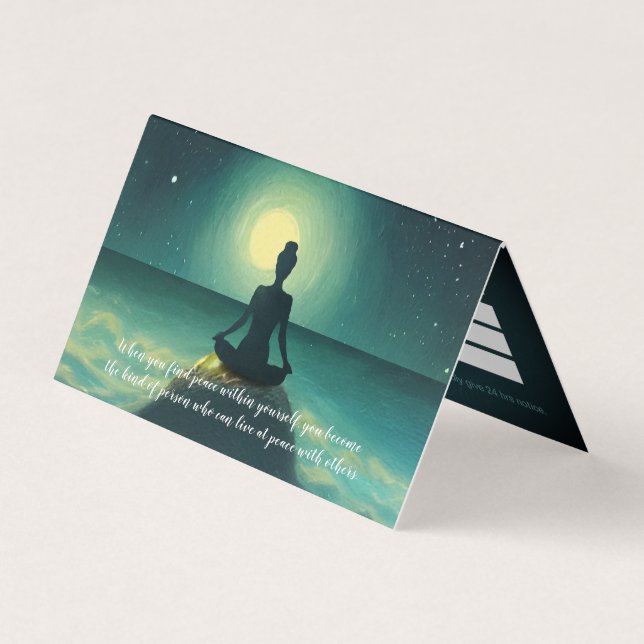 Yoga Meditation Pose über Rock Moon Stars Preislis Visitenkarten (Vorderseite)