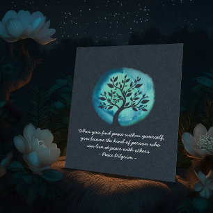 YOGA Meditation Quotes Eleganter Aquarellbaum Poster