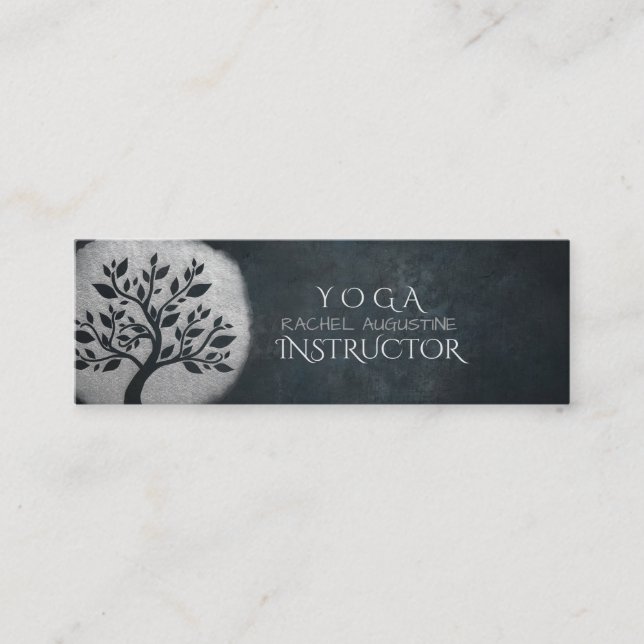 Yoga Meditation Reiki Instructor Black Silver Tree Mini Visitenkarte (Vorderseite)