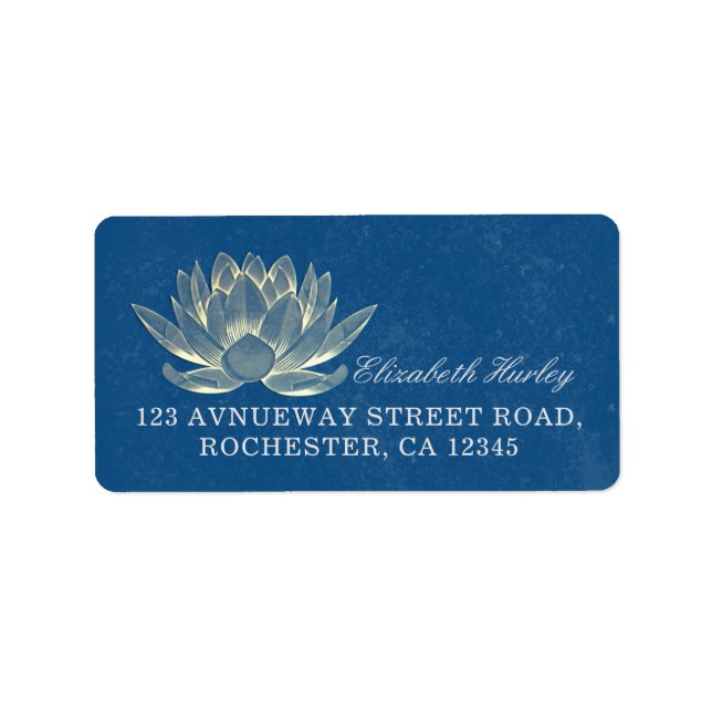 YOGA Meditation Reiki Instructor Blue & Gold Lotus Adressaufkleber (Vorne)