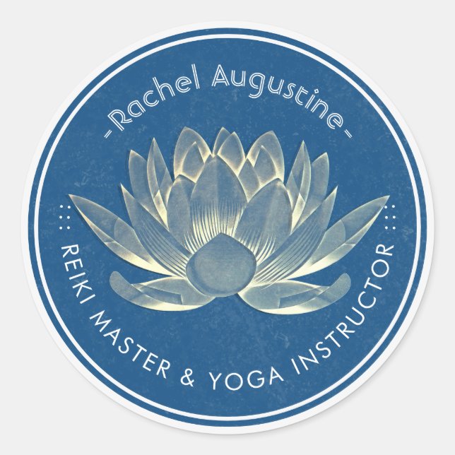 YOGA Meditation Reiki Instructor Blue & Gold Lotus Runder Aufkleber (Vorderseite)