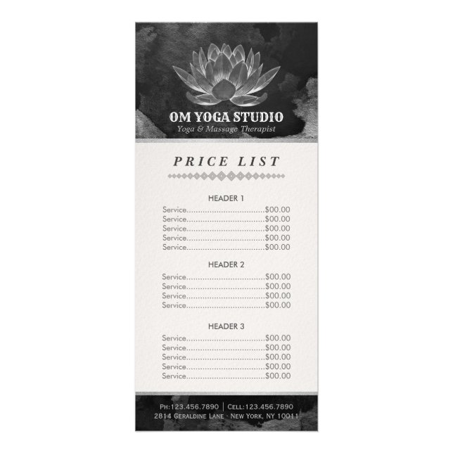 YOGA Meditation Reiki Instructor Lotus Price List Werbekarte (Vorne)