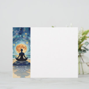 Yoga-Meditation Sternenhimmel Mond Ozean Strand Briefbogen