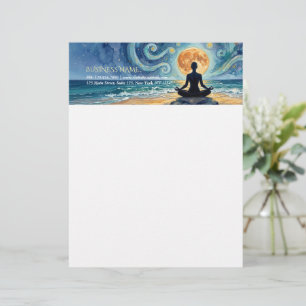 Yoga-Meditation Sternenhimmel Mond Ozean Strand Briefbogen