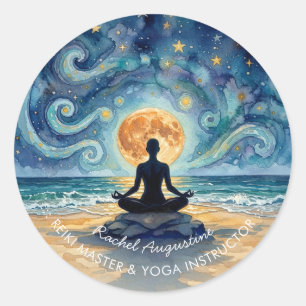 Yoga-Meditation Sternenhimmel Mond Ozean Strand Runder Aufkleber