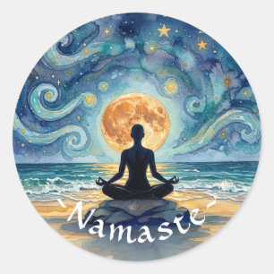 Yoga-Meditation Sternenhimmel Mond Ozean Strand Runder Aufkleber