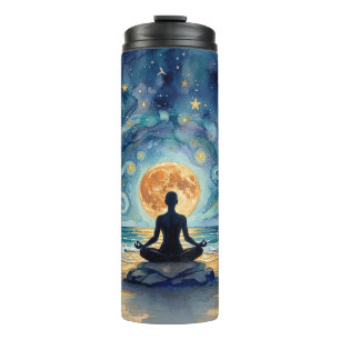 Yoga-Meditation Sternenhimmel Mond Ozean Strand Thermosbecher