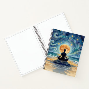 Yoga-Meditation-Sternenhimmel-Mond-Ozean-Zitat Notizbuch