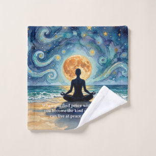 Yoga-Meditation-Sternenhimmel-Mond-Ozean-Zitate Badhandtuch Set