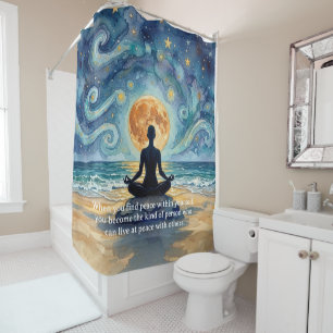 Yoga-Meditation Sternenhimmel Mond Ozean Zitate Duschvorhang