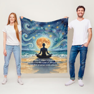 Yoga-Meditation-Sternenhimmel-Mond-Ozean-Zitate Fleecedecke