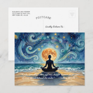 Yoga-Meditation-Sternenhimmel-Mond-Ozean-Zitate Postkarte