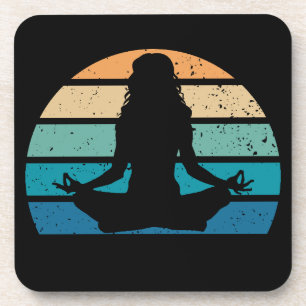 Yoga-Meditation Vintage-Sonnenuntergang-Silhouette Getränkeuntersetzer