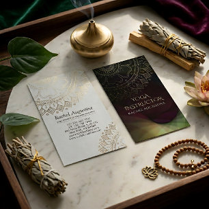 Yoga-Meditationslehrer Chic Schwarz Gold Mandala Visitenkarte