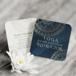 Yoga-Meditationslehrer Gold Mandala Navy Blau Quadratische Visitenkarte