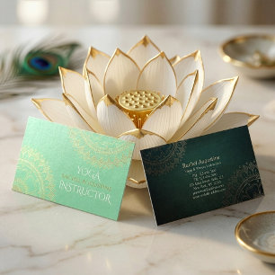 Yoga-Meditationslehrer Grünes Goldfolien-Mandala Visitenkarte