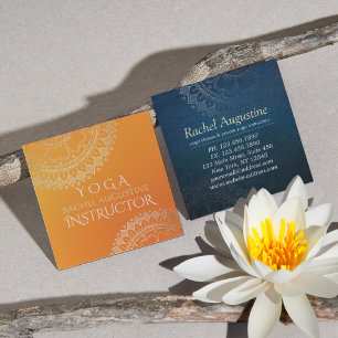 Yoga-Meditationslehrer Modern Orange Gold Mandala Quadratische Visitenkarte