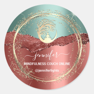 Yoga Mindfulness Therapeut Couch Gold Rose Aquamar Runder Aufkleber