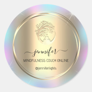 Yoga Mindfulness Therapeut Couch Holograph Gold Runder Aufkleber