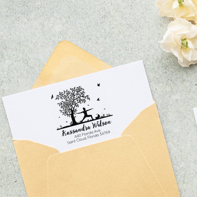 Yoga mit Katze, Rücksendeadresse Bäume Gummistempel (Von Creator hochgeladen)