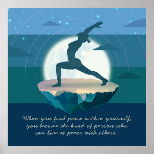 Yoga Moon Salutation Pose Flying Island Star Zitat Poster