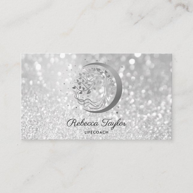 Yoga Moon Trend Coach Baum Leben Silber Visitenkarte (Vorderseite)