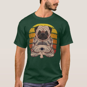 Yoga Mops-Hund Sonnenuntergang Vintage T-Shirt
