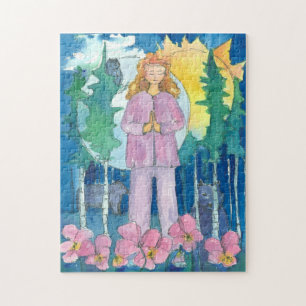 Yoga Mountain Pose Wolf Owl Sun Moon Indigo Puzzle