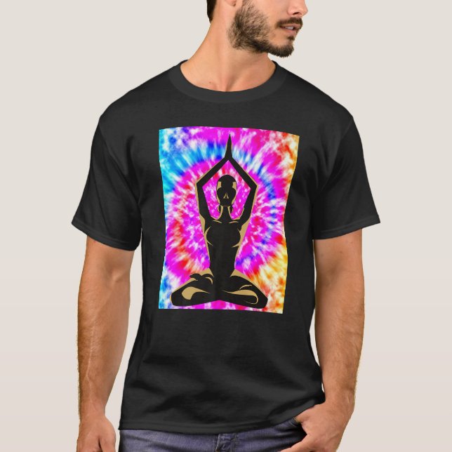 Yoga Namaste Moon Krawatte Die Buddha Pose T-Shirt (Vorderseite)