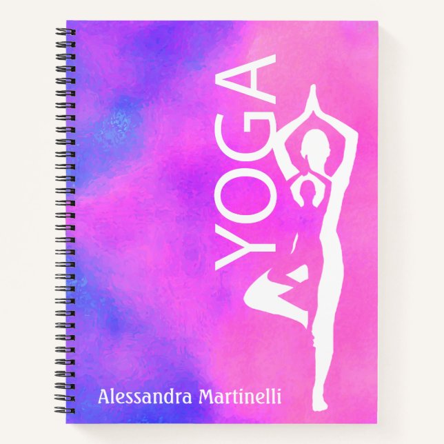 Yoga-Notebook der Pose Tree - Aquarellpinke und Li Notizbuch (Vorderseite)