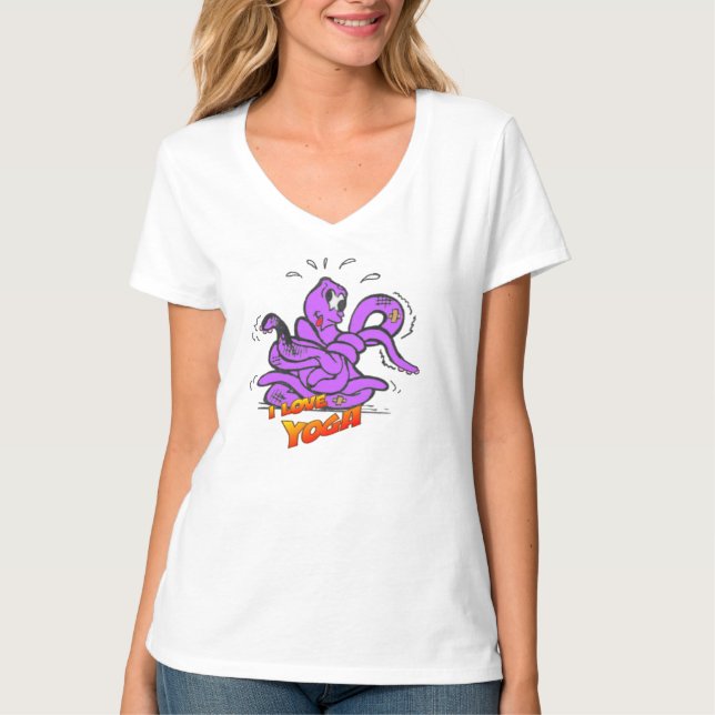 Yoga Octopus in einem T - Shirt mit bekannten Frau (Vorderseite)